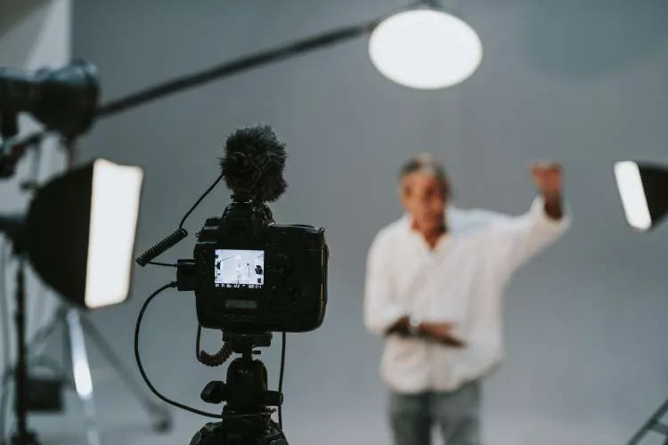 Actor performing to camera during a social media video shoot